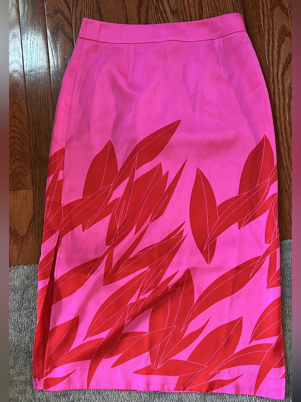 Ted Baker Hot Pink Pencil Skirt with Red Leaf Print